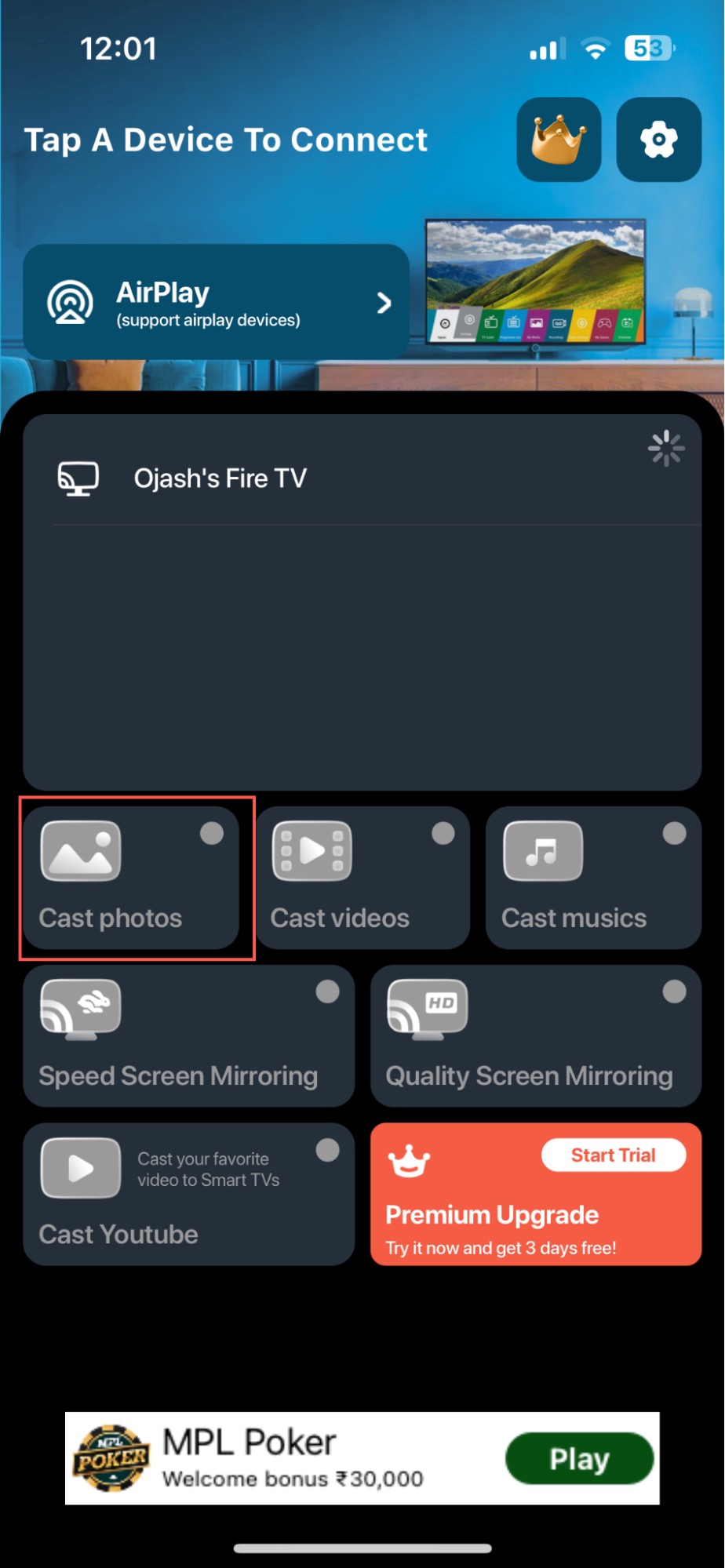 Tap on the Cast photos button in TV Cast & Screen Mirroring App