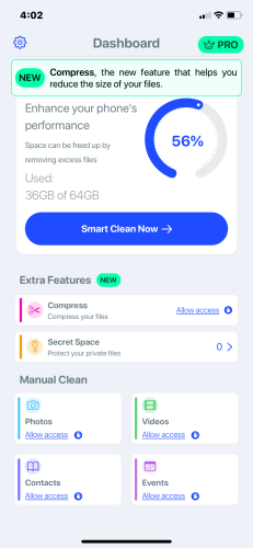 AI Cleaner's main menu