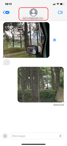 Contact icon at the top of a conversation in the Messages app