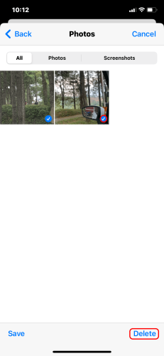 Delete button in the attachments menu in the Messages app