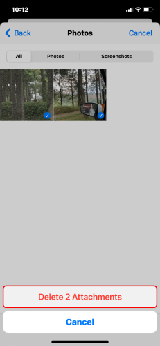 Confirmation prompt for the deletion of attachments in the Messages app