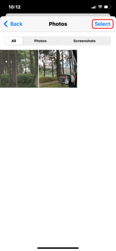 Select button in the attachment menu in the Messages app