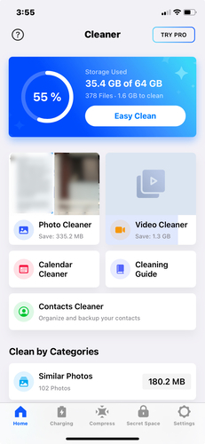 Main menu of the Top Cleaner app