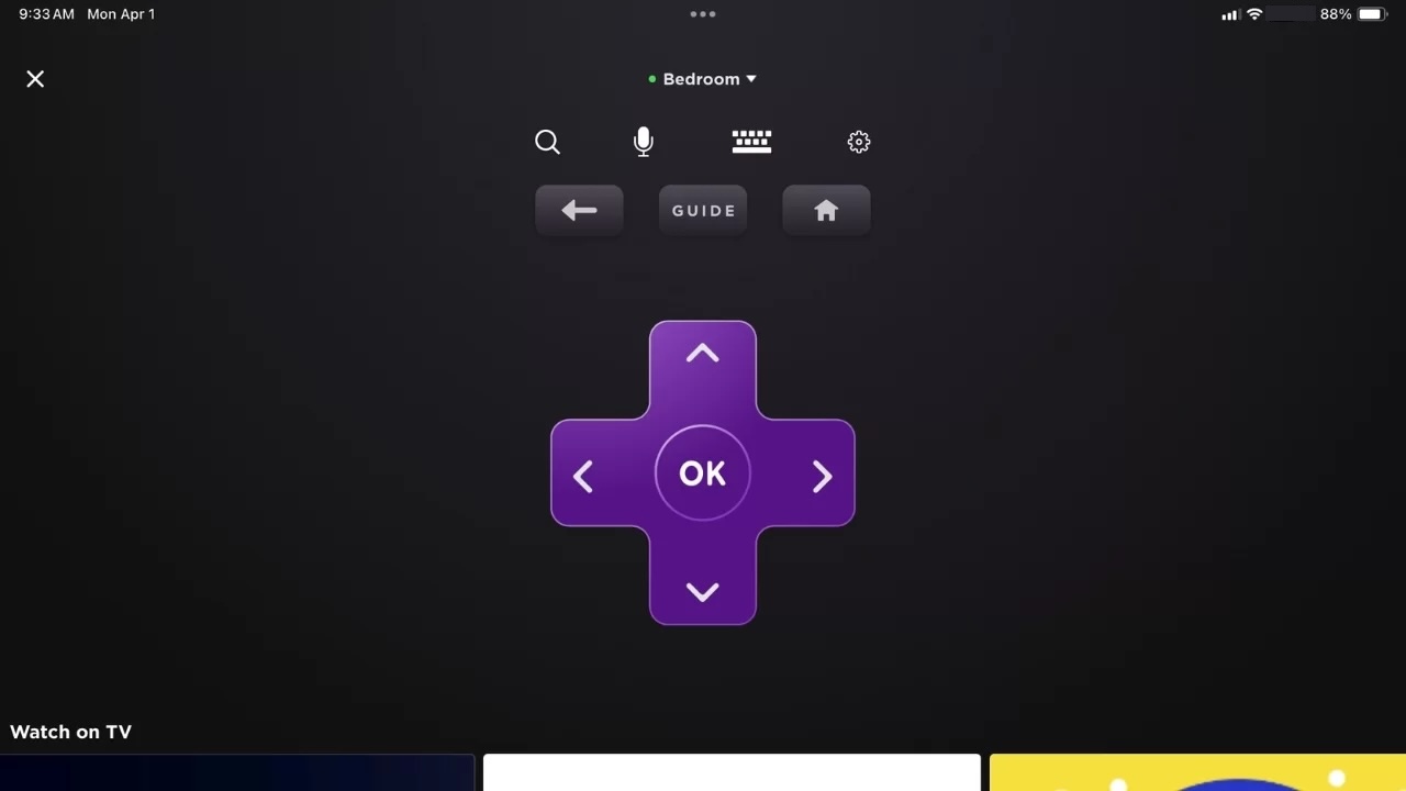 A screenshot of the Roku on-screen remote.