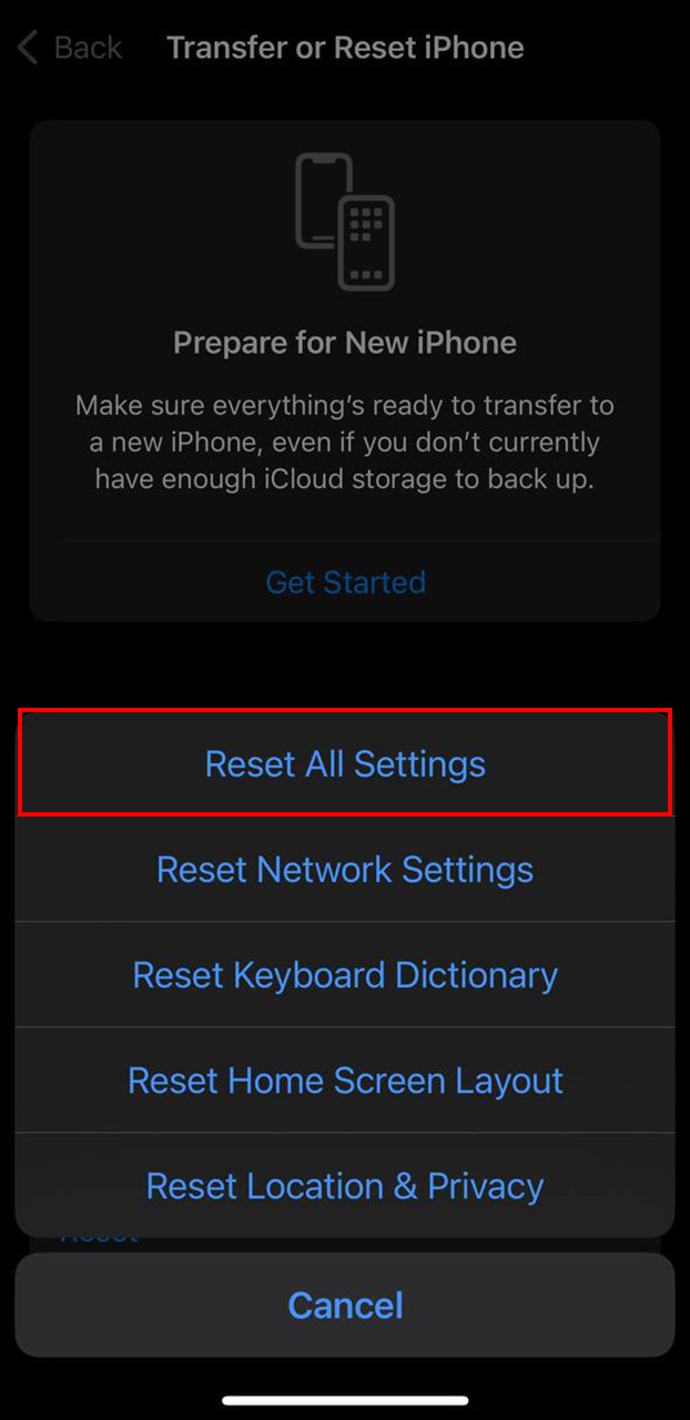 Reset All Settings to Speed Up iphone