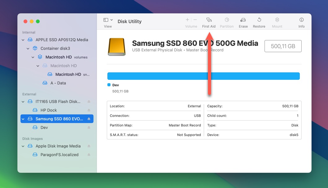 first aid disk utility external hard drive