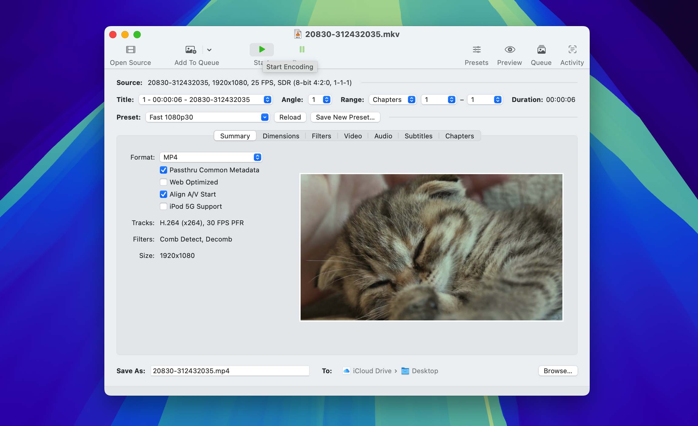 start convert with handbrake