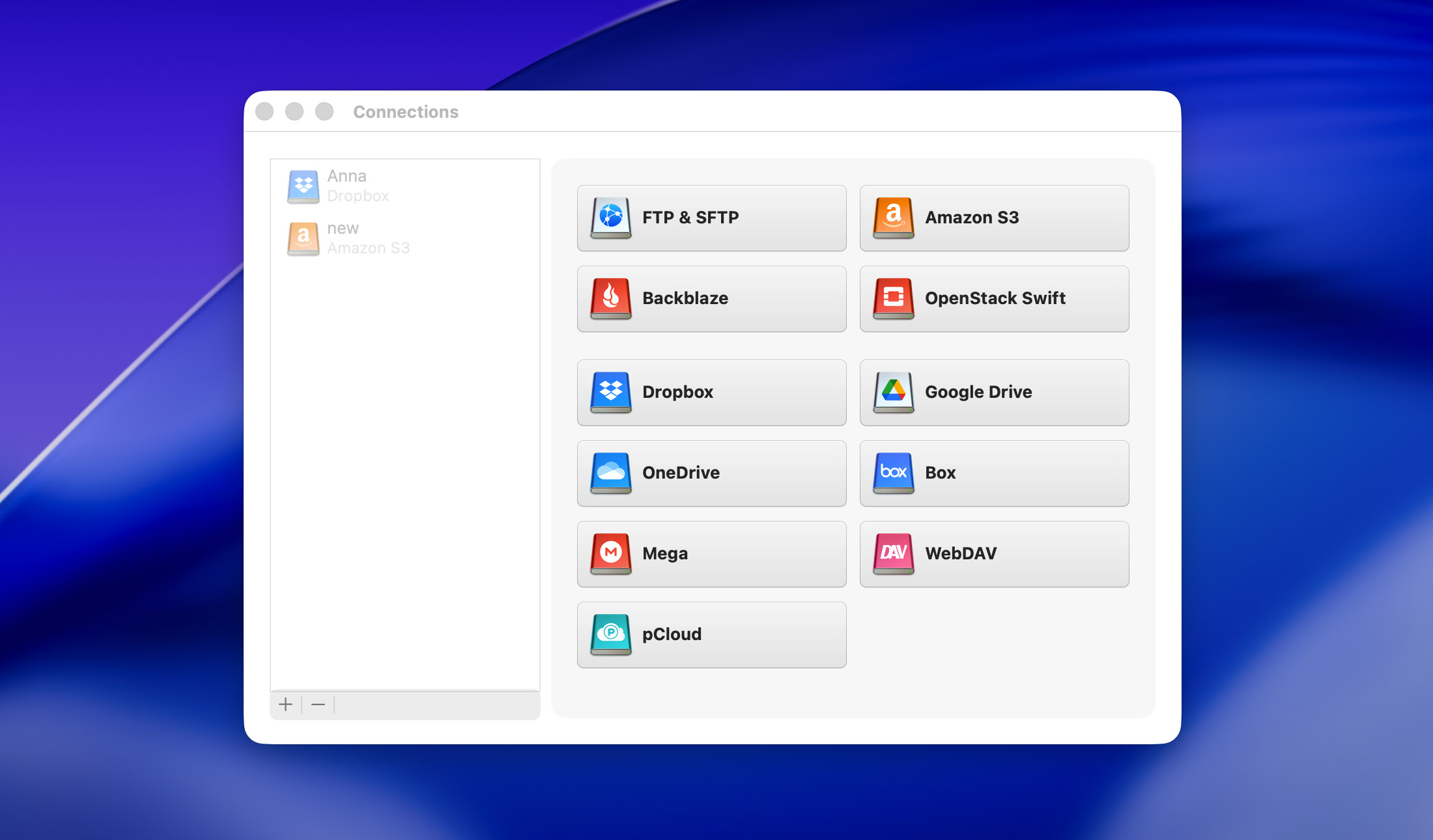 select connection in cloudmounter