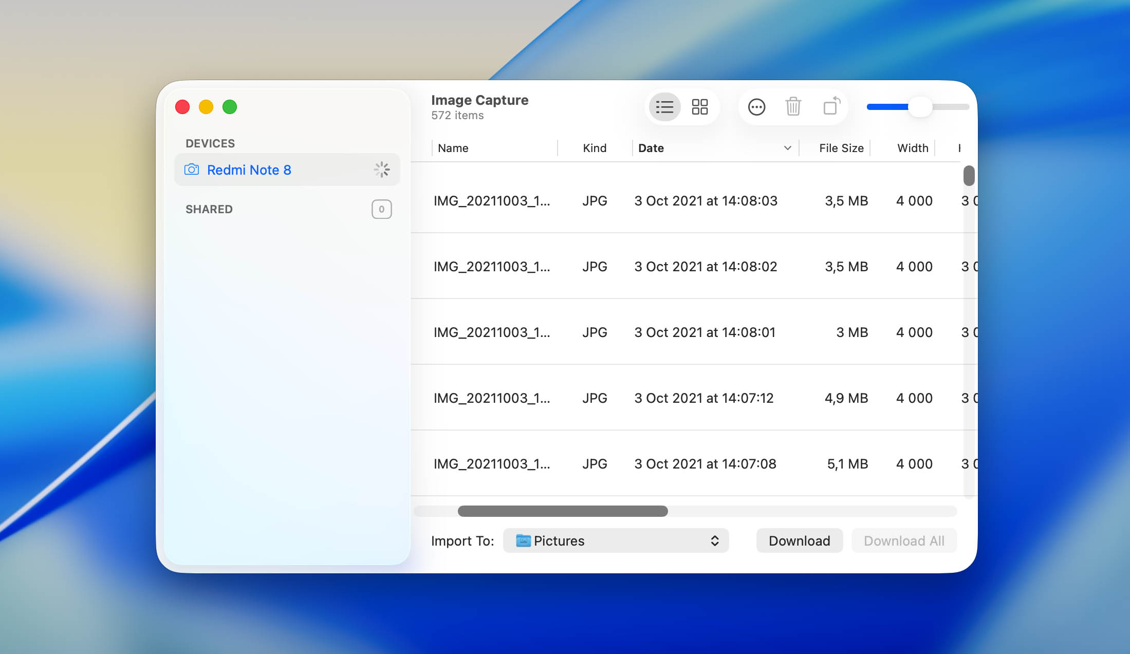 import files with image capture
