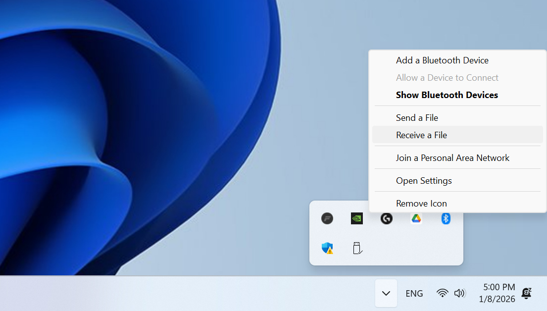recieve files via bluetooth