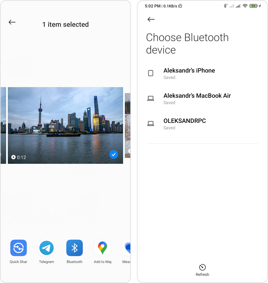 share video via bluetooth
