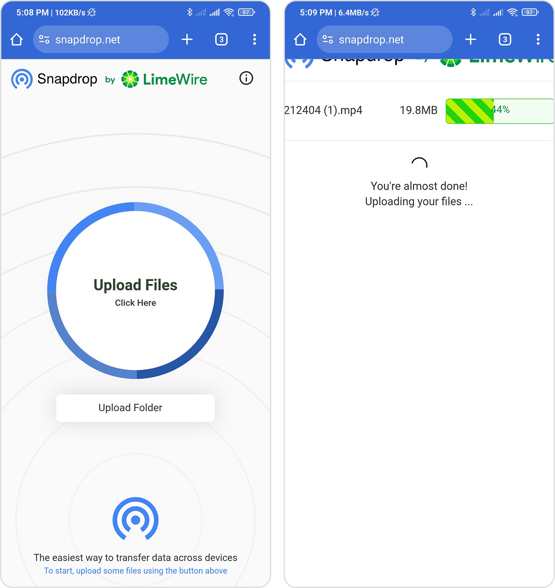 upload video to snapdrop